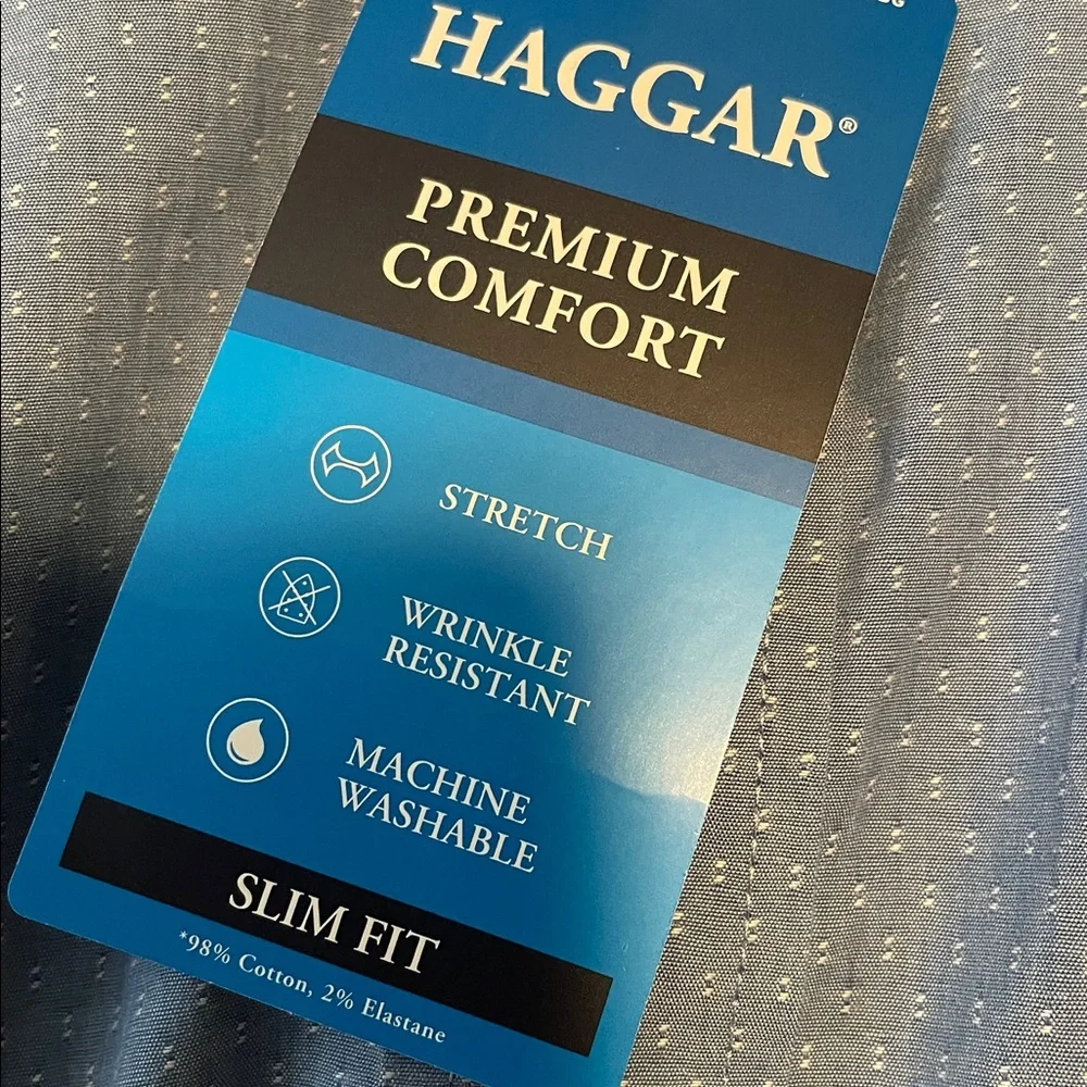 HAGGAR Premium Comfort Slim Fit, Men’s Neck 17-17.5”, Blue